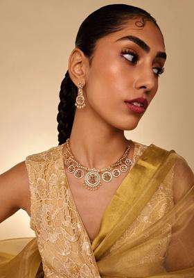 Gold-Plated Temple Cubic Zirconia Necklace and Earrings for Women | Traditional Temple Jewellery for Wedding & Festive Wear | Gift for Her