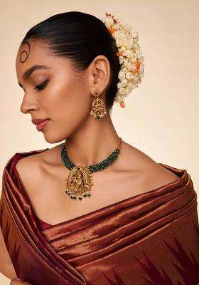 Gold-Plated Temple Stone Studded & Beaded Necklace Earrings Set for Women | Traditional Temple Jewellery for Wedding & Festive Wear | Gift for Her