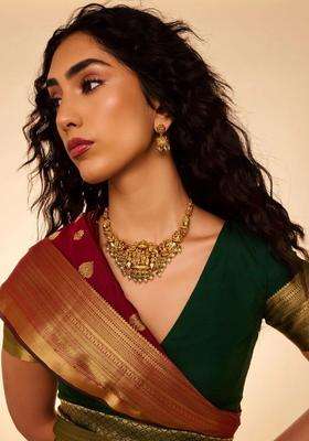 Gold-Plated Temple Stone-Studded Necklace and Earrings for Women | Traditional Temple Jewellery for Wedding & Festive Wear | Gift for Her