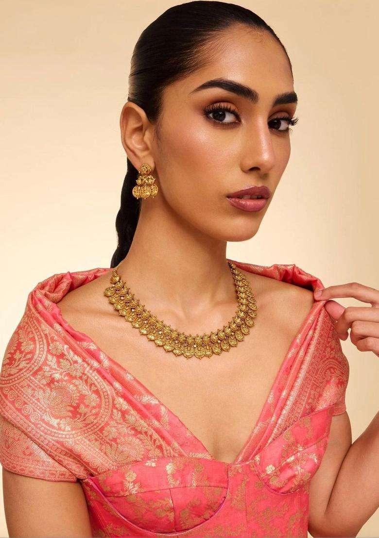 Gold-Plated Temple Stone-Studded Necklace and Earrings for Women | Traditional Temple Jewellery for Wedding & Festive Wear | Gift for Her - Indya