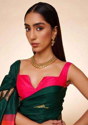 Gold-Plated Temple Stone-Studded Necklace and Earrings for Women | Traditional Temple Jewellery for Wedding & Festive Wear | Gift for Her