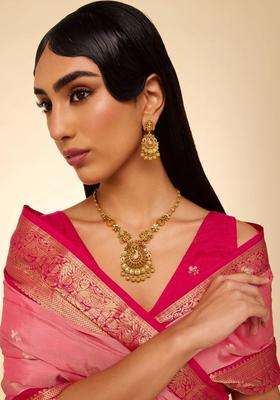 Gold-Plated Temple Stone-Studded Necklace and Earrings for Women | Traditional Temple Jewellery for Wedding & Festive Wear | Gift for Her