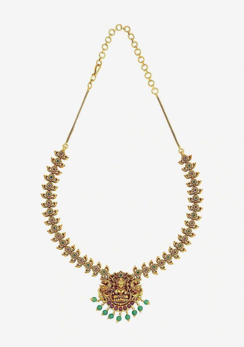 Gold-Plated Temple Stone Studded & Beaded Necklace and Earrings for Women | Traditional Temple Jewellery for Wedding & Festive Wear | Gift for Her - Indya