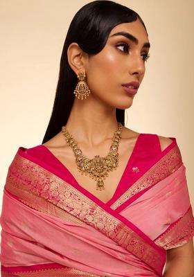 Gold-Plated Temple Stone-Studded Necklace and Earrings for Women | Traditional Temple Jewellery for Wedding & Festive Wear | Gift for Her