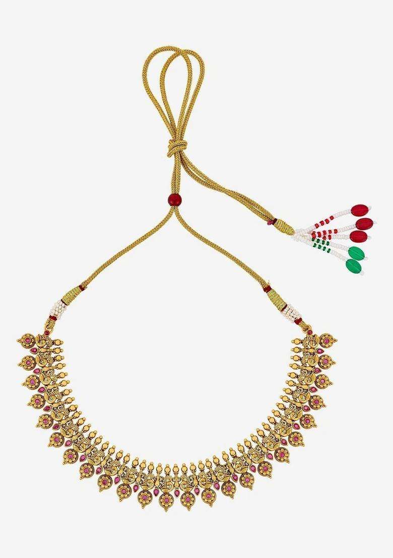 Gold-Plated Artificial Stones Studded Jewellery Set for Women | Traditional Temple Jewellery for Wedding & Festive Wear | Gift for Her - Indya
