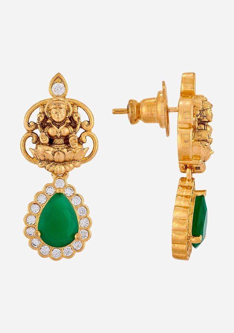 Gold-Plated Temple Cubic Zirconia Necklace and Earrings for Women | Traditional Temple Jewellery for Wedding & Festive Wear | Gift for Her - Indya