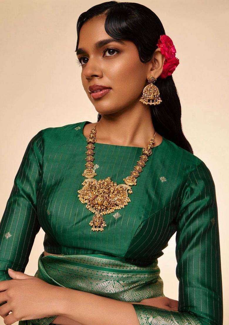 Gold-Plated Artificial Stones Studded & Beaded Ruby Set for Women | Traditional Temple Jewellery for Wedding & Festive Wear | Gift for Her - Indya