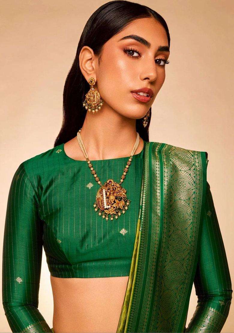Gold-Plated Temple Stone-Studded Necklace and Earrings for Women | Traditional Temple Jewellery for Wedding & Festive Wear | Gift for Her - Indya