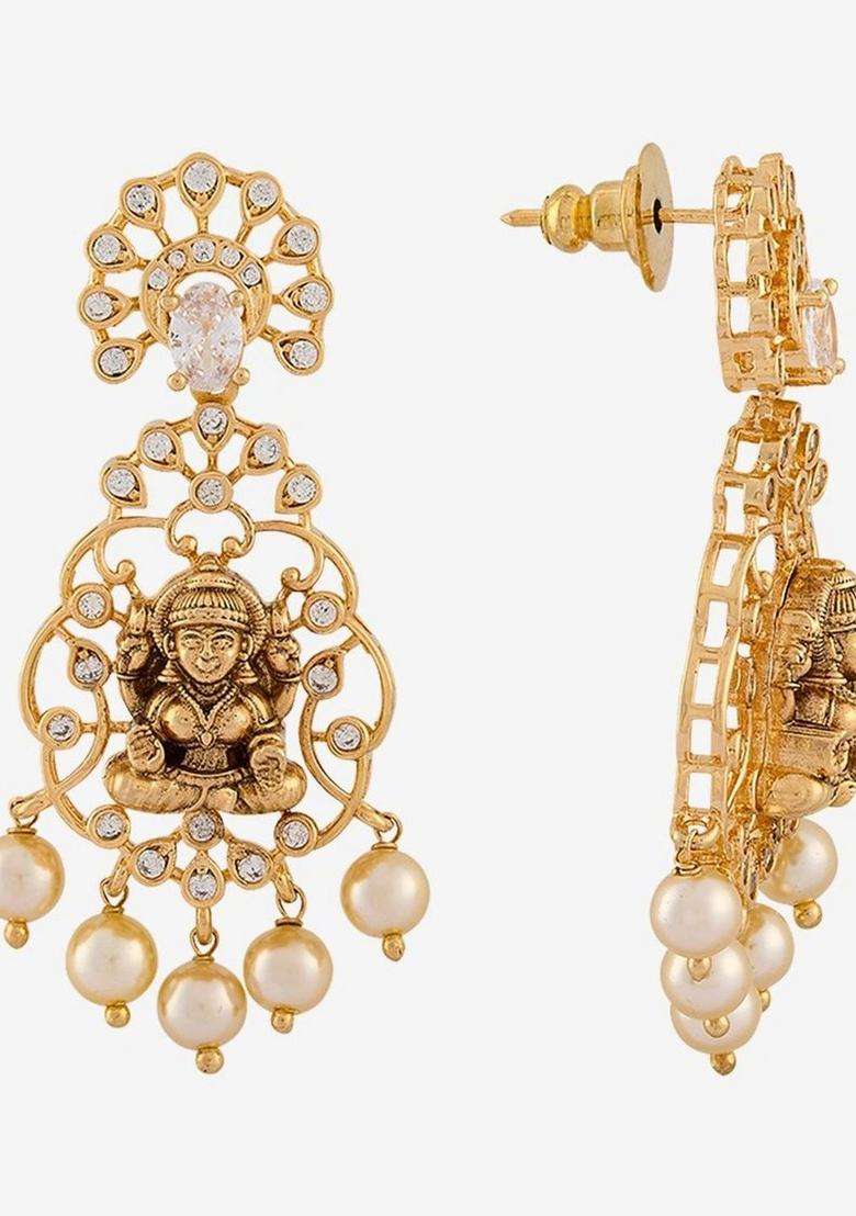 Gold-Plated Temple Cubic Zirconia Necklace and Earrings for Women | Traditional Temple Jewellery for Wedding & Festive Wear | Gift for Her - Indya