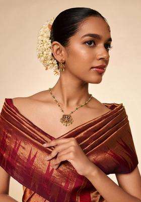 Gold-Plated Temple Ruby Studded Beaded Pendant and Earrings for Women | Traditional Temple Jewellery for Wedding & Festive Wear | Gift for Her