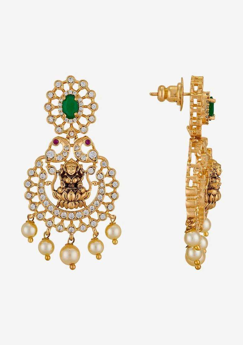 Gold-Plated Temple Cubic Zirconia Necklace and Earrings for Women | Traditional Temple Jewellery for Wedding & Festive Wear | Gift for Her - Indya