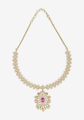 Gold-Plated Temple Cubic Zirconia Necklace and Earrings for Women | Traditional Temple Jewellery for Wedding & Festive Wear | Gift for Her