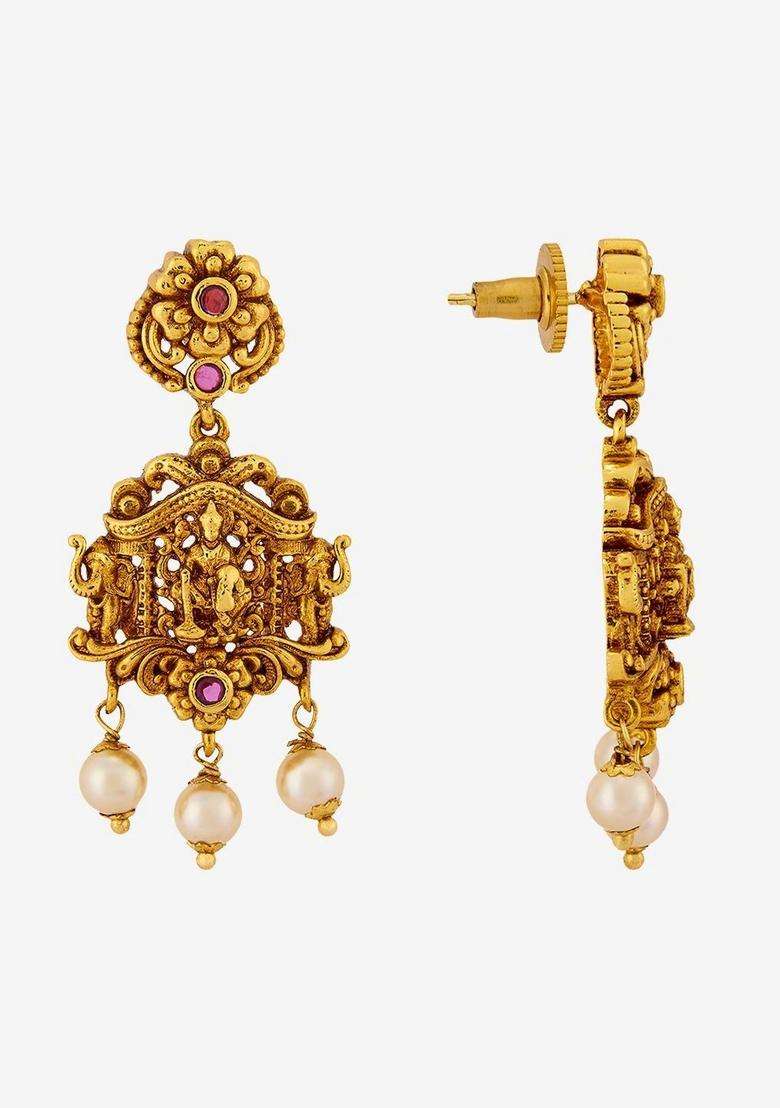 Gold-Plated Temple Stone Studded & Beaded Pendant and Earrings for Women | Traditional Temple Jewellery for Wedding & Festive Wear | Gift for Her - Indya