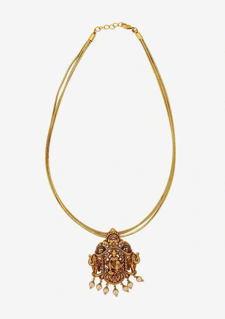 Gold-Plated Temple Stone Studded & Beaded Pendant and Earrings for Women | Traditional Temple Jewellery for Wedding & Festive Wear | Gift for Her - Indya