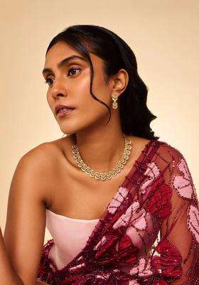 Gold-Plated Temple Cubic Zirconia Necklace and Earrings for Women | Traditional Temple Jewellery for Wedding & Festive Wear | Gift for Her