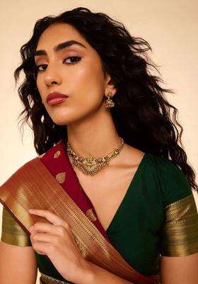 Gold-Plated Temple Cubic Zirconia Necklace and Earrings for Women | Traditional Temple Jewellery for Wedding & Festive Wear | Gift for Her