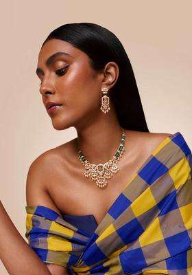 Gold-Plated Temple Cubic Zirconia Necklace and Earrings for Women | Traditional Temple Jewellery for Wedding & Festive Wear | Gift for Her