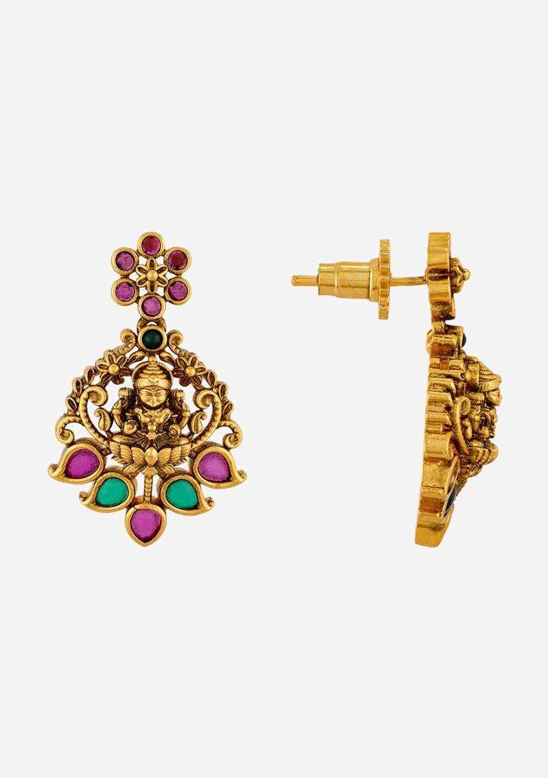 Gold-Plated Temple Stone-Studded Necklace and Earrings for Women | Traditional Temple Jewellery for Wedding & Festive Wear | Gift for Her - Indya