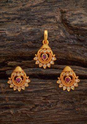 92.5 Pure Silver Gold-Plated Ruby Stones Temple Pendant Set for Women | Traditional Temple Jewellery for Wedding & Festive Wear | Gift for Her