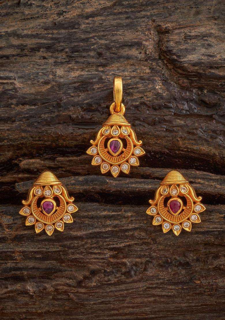 92.5 Pure Silver Gold-Plated Ruby Stones Temple Pendant Set for Women | Traditional Temple Jewellery for Wedding & Festive Wear | Gift for Her - Indya