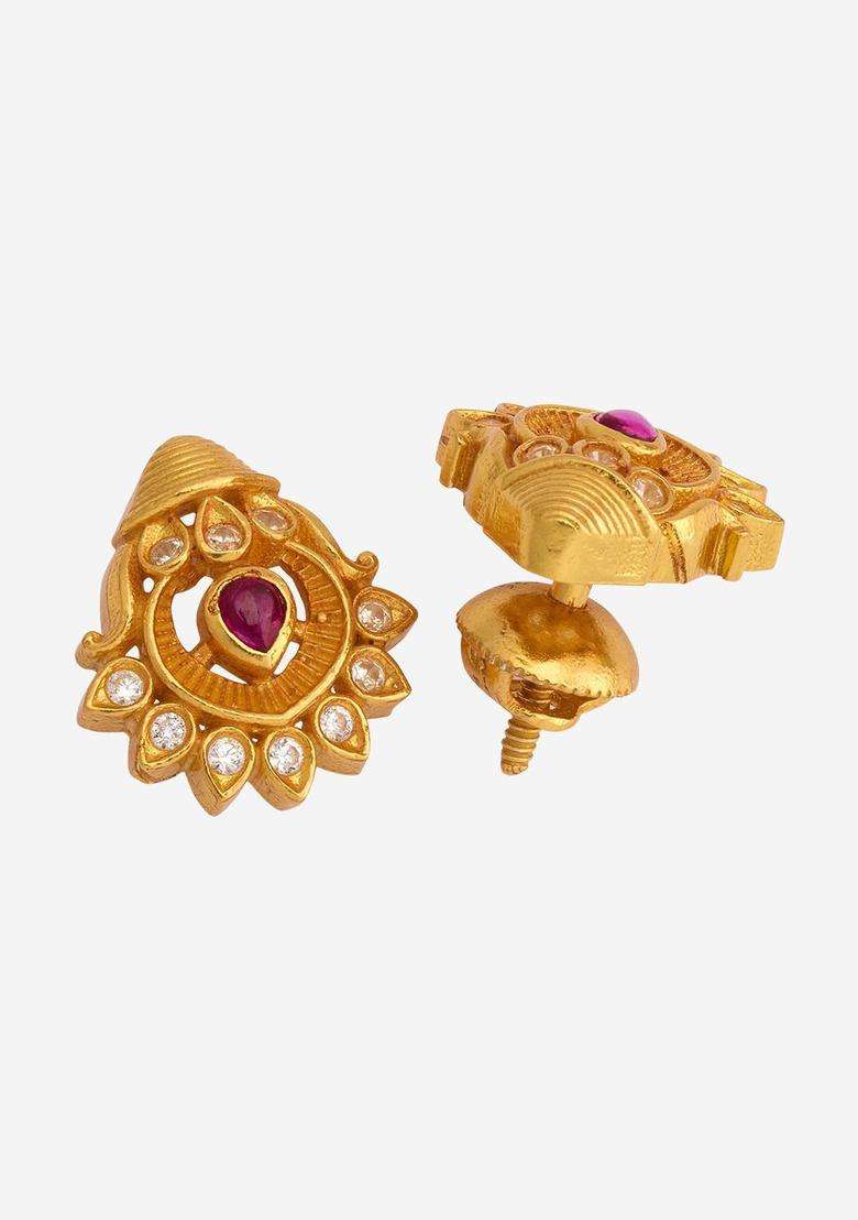 92.5 Pure Silver Gold-Plated Ruby Stones Temple Pendant Set for Women | Traditional Temple Jewellery for Wedding & Festive Wear | Gift for Her - Indya