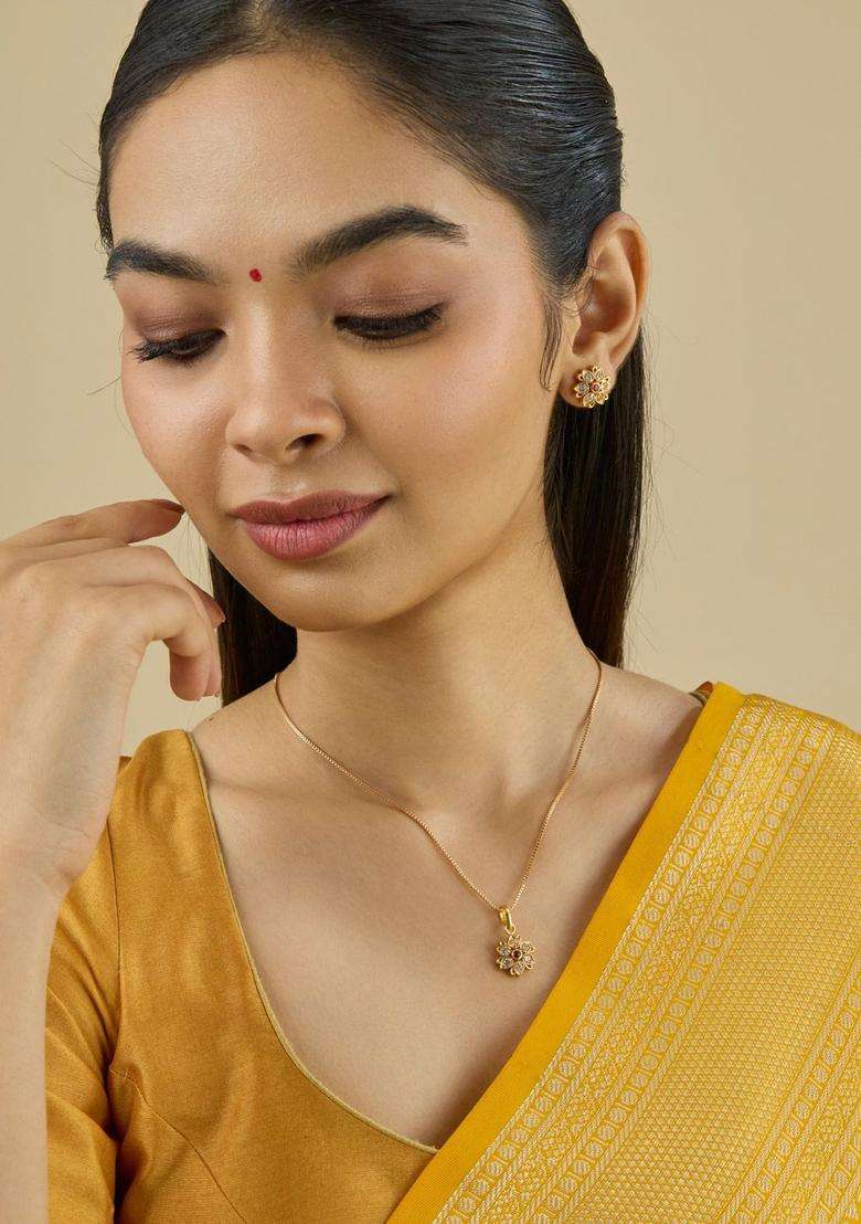Gold-Plated Embellished Bridal 92.5 Green Zircon Party Pendant Set with CZ Stone for Women | Traditional Temple Jewellery for Wedding & Festive Wear | Gift for Her - Indya