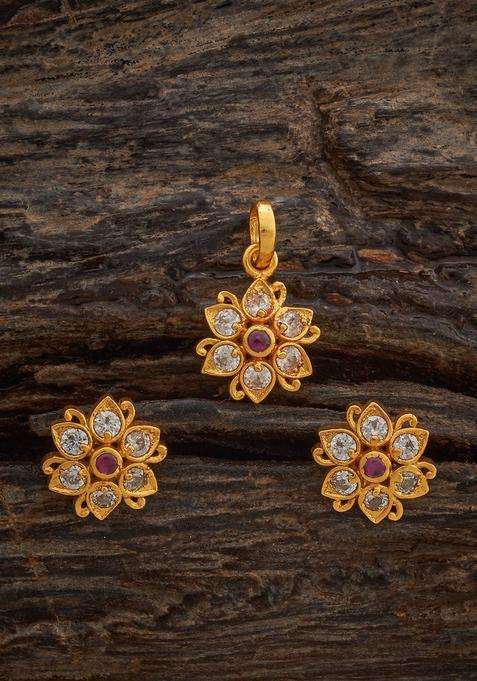 Gold-Plated Embellished Bridal 92.5 Green Zircon Party Pendant Set with CZ Stone for Women | Traditional Temple Jewellery for Wedding & Festive Wear | Gift for Her