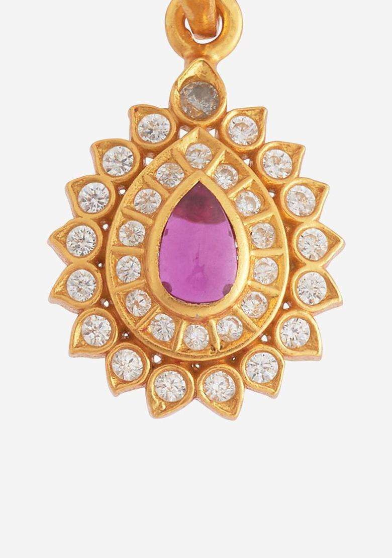 Embellished Bridal 92.5 Silver Gold-Plated Zircon Pendant Set with CZ Stone for Women | Traditional Temple Jewellery for Wedding & Festive Wear | Gift for Her - Indya