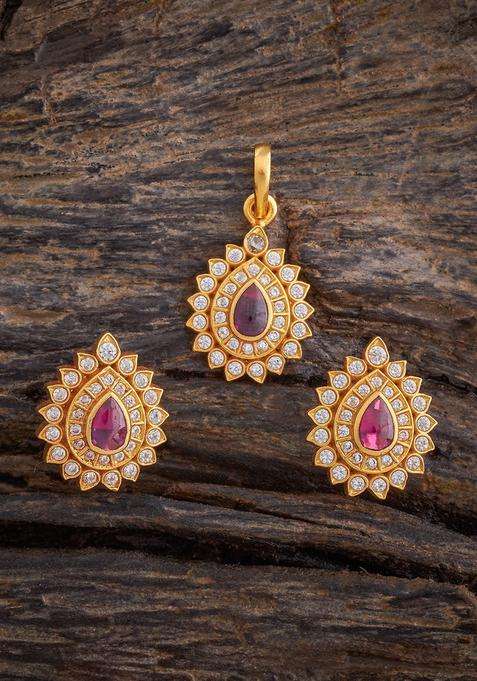 Embellished Bridal 92.5 Silver Gold-Plated Zircon Pendant Set with CZ Stone for Women | Traditional Temple Jewellery for Wedding & Festive Wear | Gift for Her