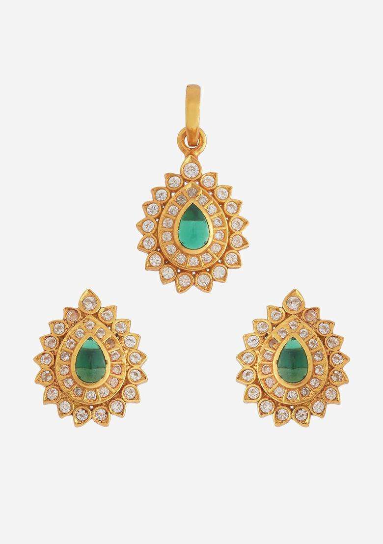 Embellished Bridal 92.5 Gold-Plated CZ Jewellery Set for Women | Traditional Temple Jewellery for Wedding & Festive Wear | Gift for Her - Indya