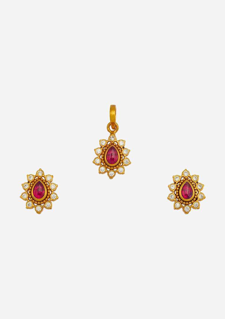 Gold-Plated Embellished Bridal 92.5 Silver Zircon Jewellery Set for Women | Traditional Temple Jewellery for Wedding & Festive Wear | Gift for Her - Indya