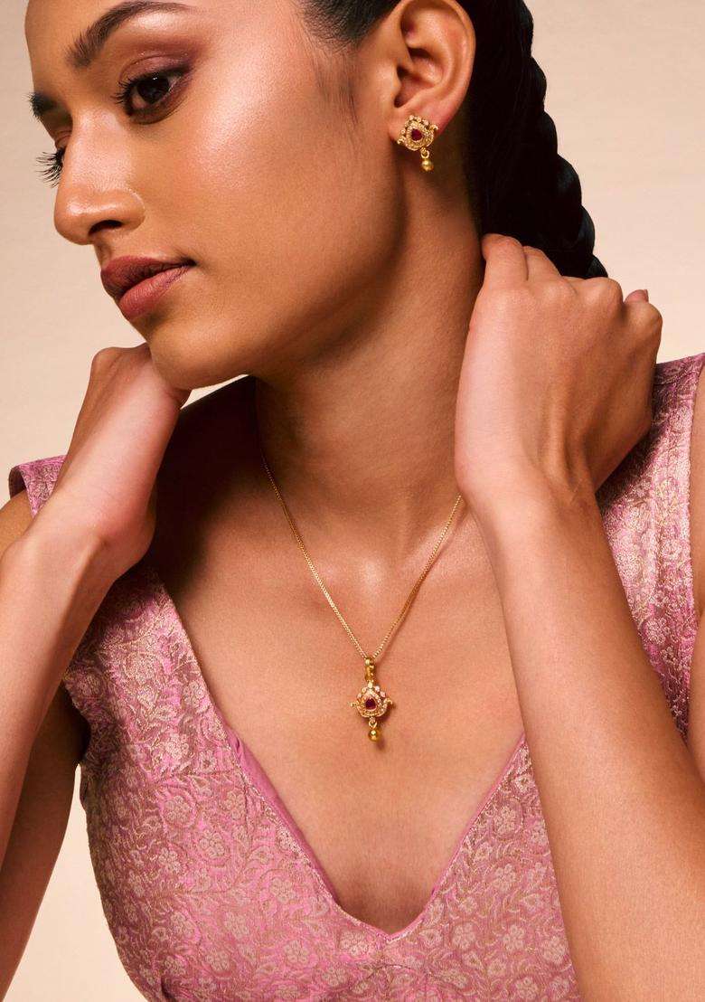 Gold-Plated Embellished Bridal 92.5 Silver Zircon Jewellery Set with CZ Stone for Women | Traditional Temple Jewellery for Wedding & Festive Wear | Gift for Her - Indya