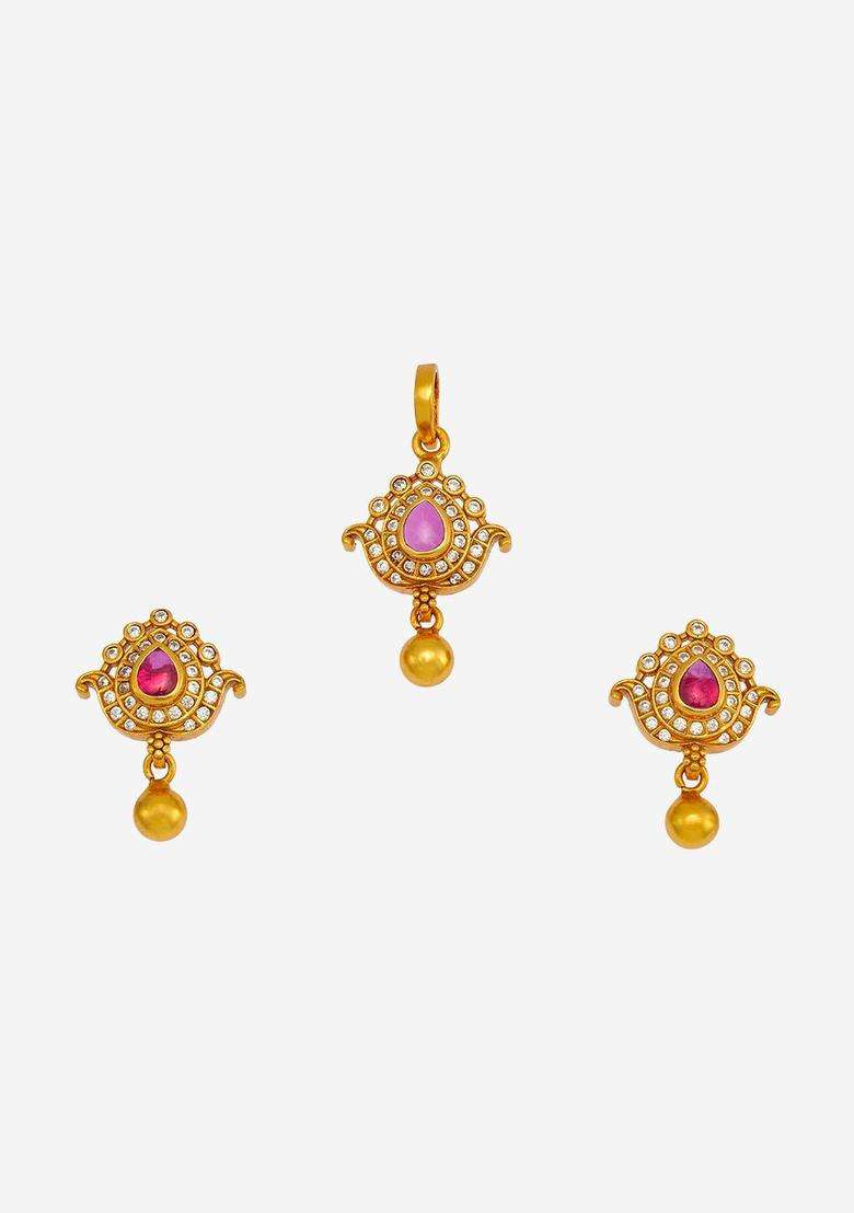 Gold-Plated Embellished Bridal 92.5 Silver Zircon Jewellery Set with CZ Stone for Women | Traditional Temple Jewellery for Wedding & Festive Wear | Gift for Her - Indya