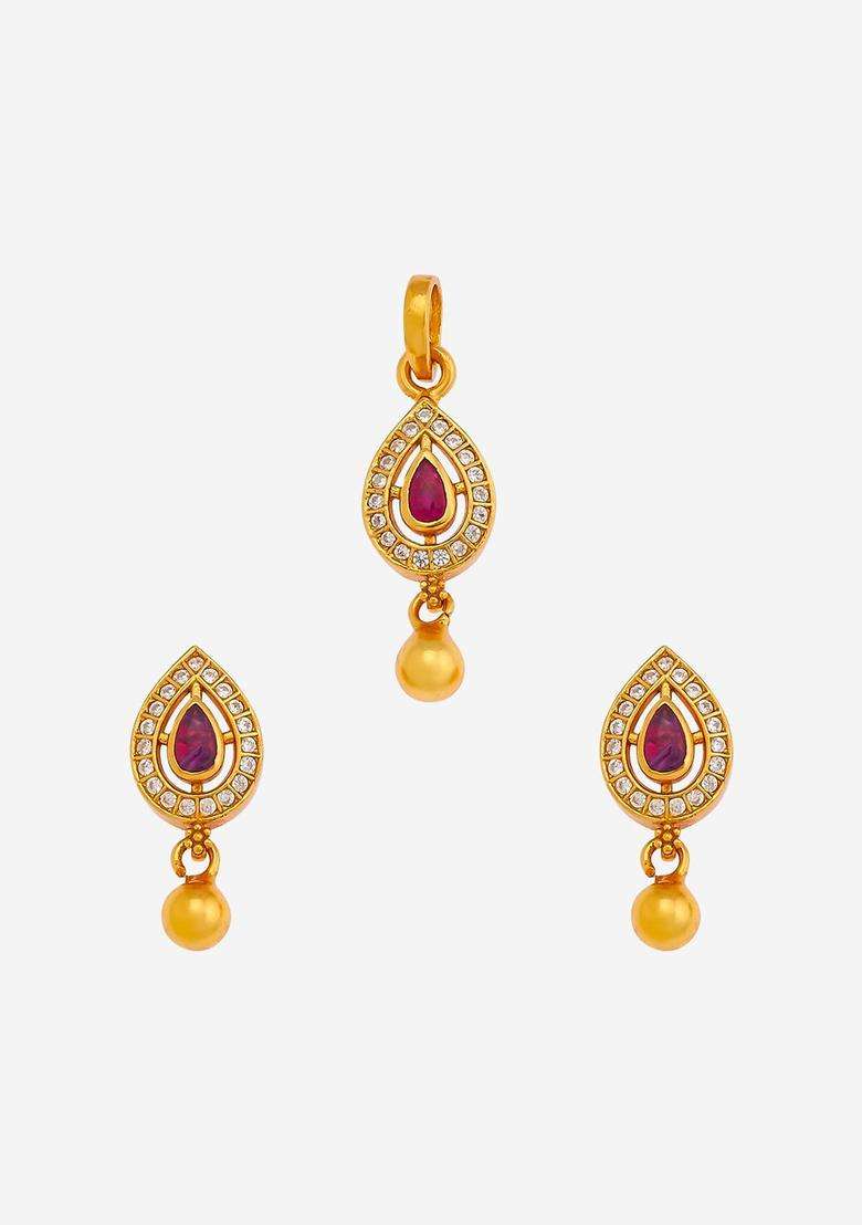 Gold-Plated Embellished Bridal 92.5 Silver Stones- Jewellery Set for Women | Traditional Temple Jewellery for Wedding & Festive Wear | Gift for Her - Indya