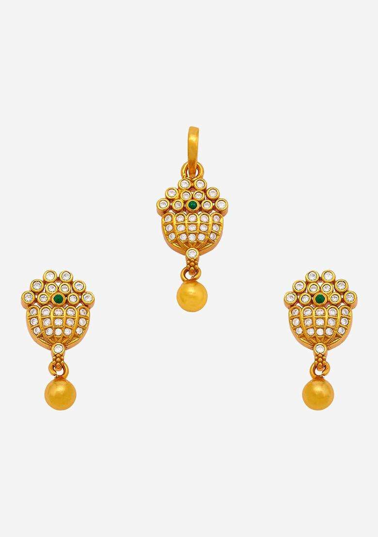 Gold-Plated Embellished Bridal 92.5 Silver Stones- Jewellery Set for Women | Traditional Temple Jewellery for Wedding & Festive Wear | Gift for Her - Indya