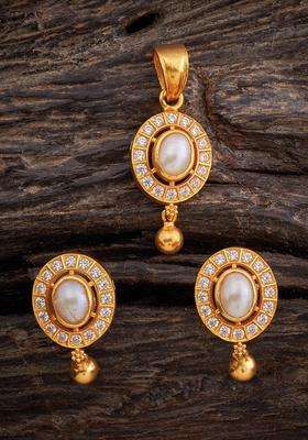 Gold-Plated Embellished Bridal 92.5 Silver Stone Pearl Pendent Set for Women | Traditional Temple Jewellery for Wedding & Festive Wear | Gift for Her