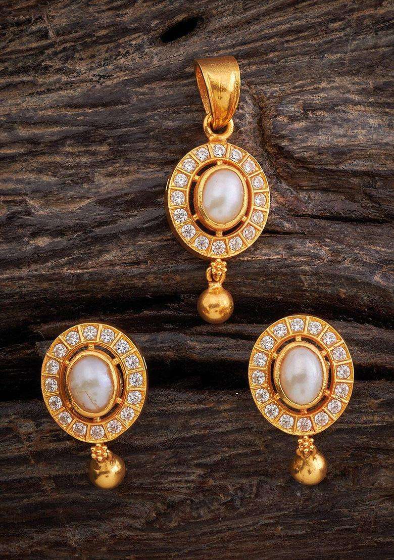 Gold-Plated Embellished Bridal 92.5 Silver Stone Pearl Pendent Set for Women | Traditional Temple Jewellery for Wedding & Festive Wear | Gift for Her - Indya
