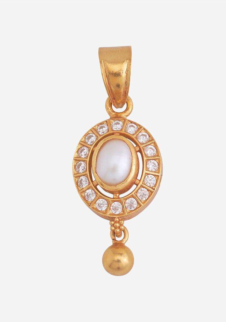 Gold-Plated Embellished Bridal 92.5 Silver Stone Pearl Pendent Set for Women | Traditional Temple Jewellery for Wedding & Festive Wear | Gift for Her - Indya
