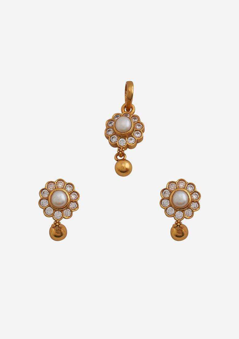Gold-Plated Embellished Bridal 92.5 Silver Stones- Jewellery Set for Women | Traditional Temple Jewellery for Wedding & Festive Wear | Gift for Her - Indya
