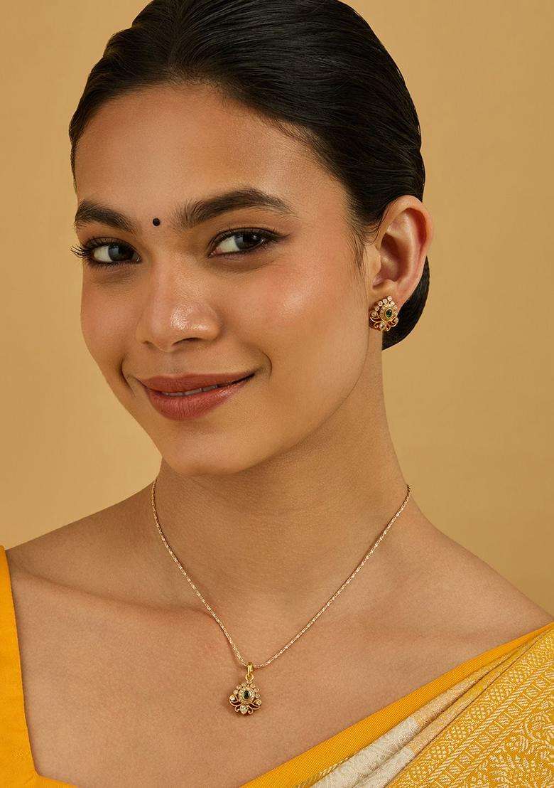 Embellished Bridal Gold-Plated Stone Studded Jewellery Set for Women | Traditional Temple Jewellery for Wedding & Festive Wear | Gift for Her - Indya