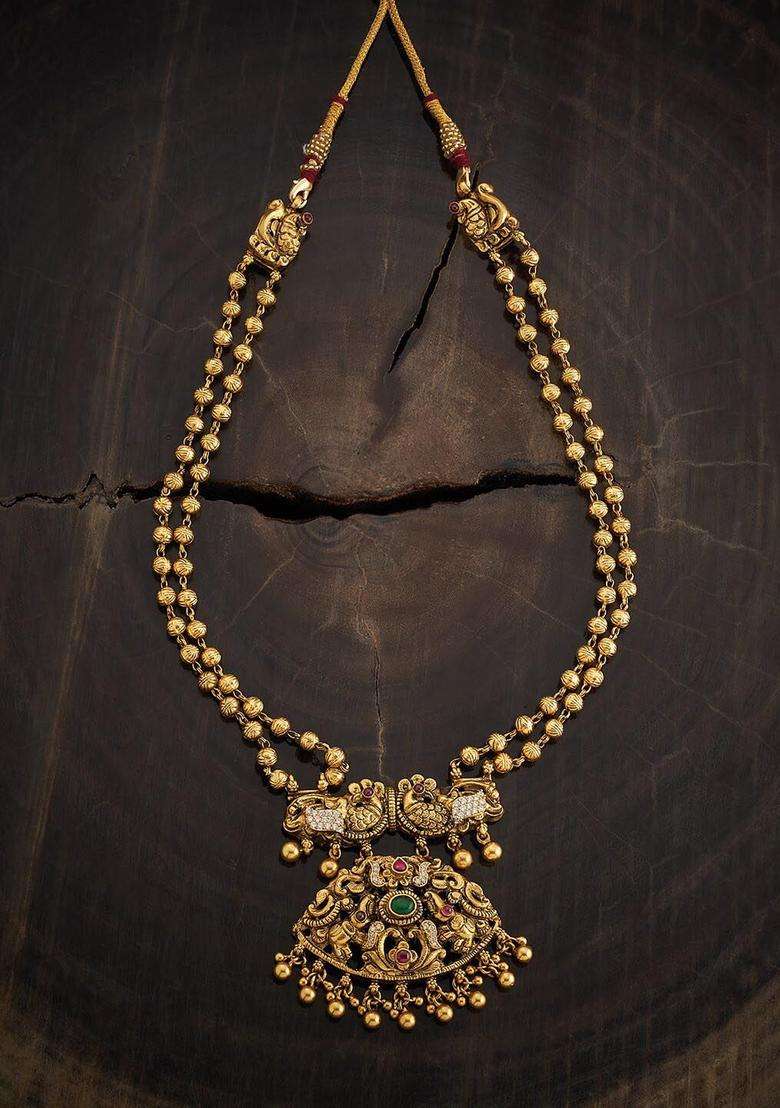 Embellished Bridal 92.5 Silver Gold-Plated Temple Necklace for Women | Traditional Temple Jewellery for Wedding & Festive Wear | Gift for Her - Indya