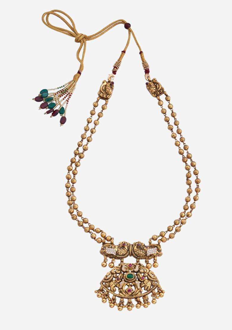 Embellished Bridal 92.5 Silver Gold-Plated Temple Necklace for Women | Traditional Temple Jewellery for Wedding & Festive Wear | Gift for Her - Indya