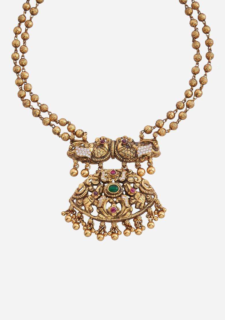 Embellished Bridal 92.5 Silver Gold-Plated Temple Necklace for Women | Traditional Temple Jewellery for Wedding & Festive Wear | Gift for Her - Indya