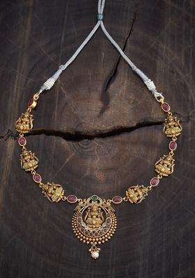 92.5 Pure Silver Gold-Plated Stone Studded Temple Necklace for Women | Traditional Temple Jewellery for Wedding & Festive Wear | Gift for Her