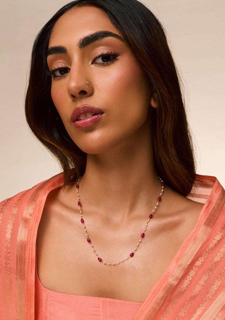 Temple Pearl Gold-Plated Stone-Studded Chain for Women | Traditional Temple Jewellery for Wedding & Festive Wear | Gift for Her - Indya