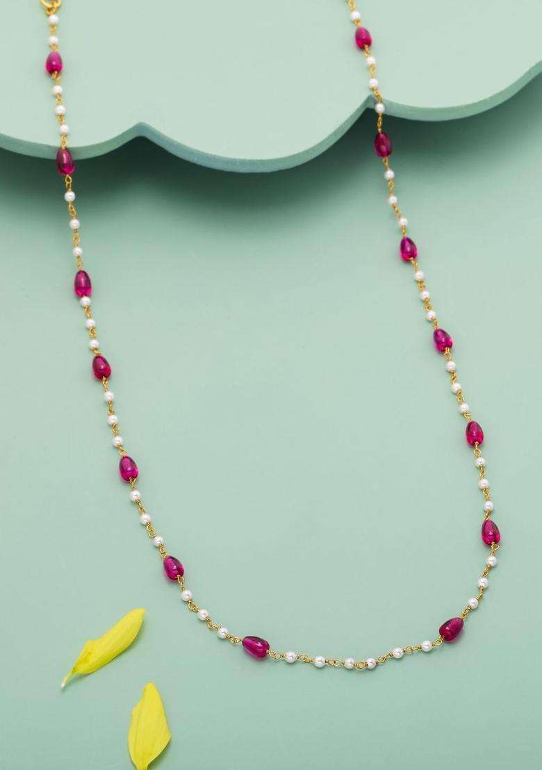 Temple Pearl Gold-Plated Stone-Studded Chain for Women | Traditional Temple Jewellery for Wedding & Festive Wear | Gift for Her - Indya