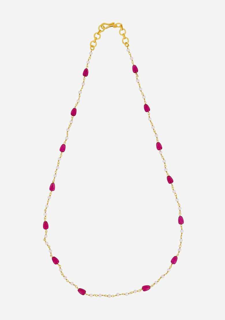 Temple Pearl Gold-Plated Stone-Studded Chain for Women | Traditional Temple Jewellery for Wedding & Festive Wear | Gift for Her - Indya