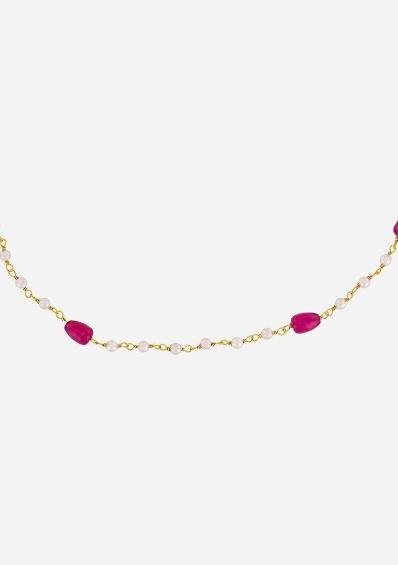 Temple Pearl Gold-Plated Stone-Studded Chain for Women | Traditional Temple Jewellery for Wedding & Festive Wear | Gift for Her - Indya