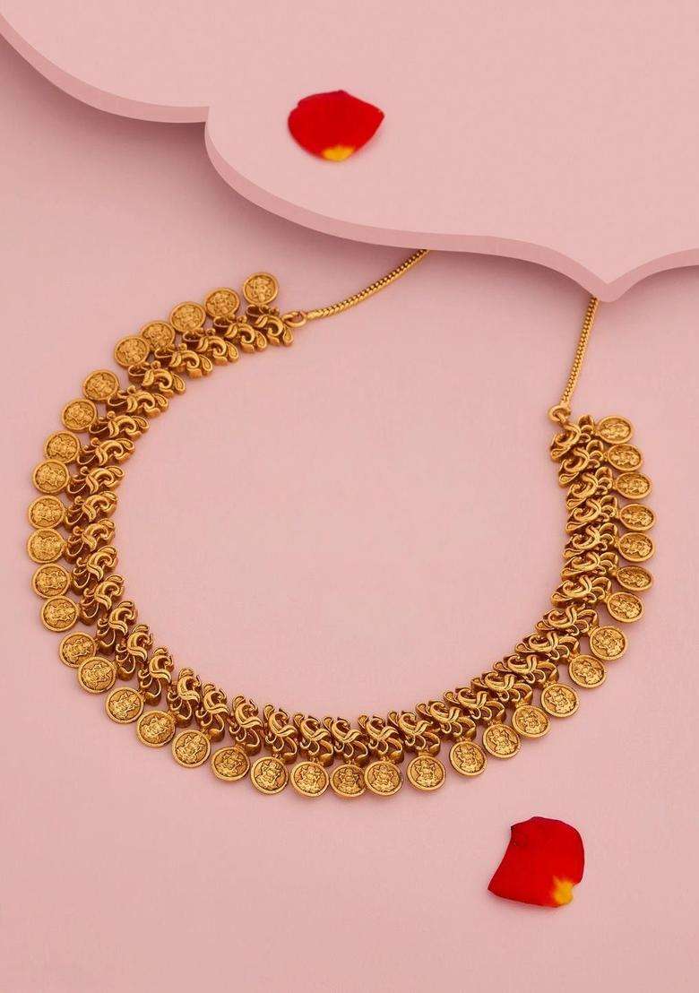 Gold-Plated Antique Necklace for Women | Traditional Temple Jewellery for Wedding & Festive Wear | Gift for Her - Indya