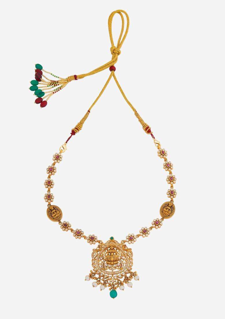 Embellished Bridal Silver Gold-Plated Temple Necklace for Women | Traditional Temple Jewellery for Wedding & Festive Wear | Gift for Her - Indya